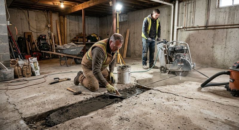 Cracked Basement Floor Repair in Beckley, WV